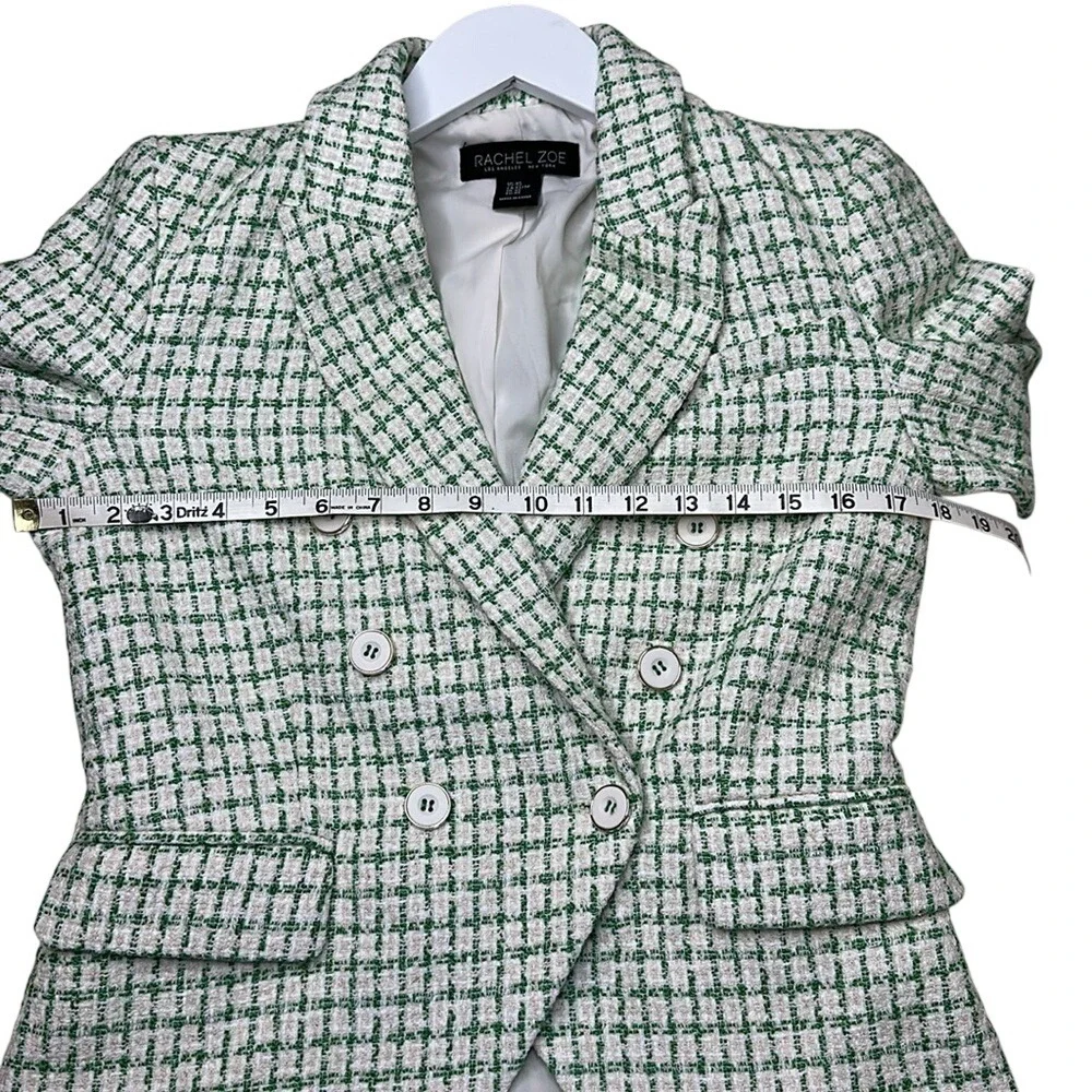 Rachel Zoe Green White Tweed Notch Collar Double Breasted Blazer Jacket Size XS - Picture 11 of 13